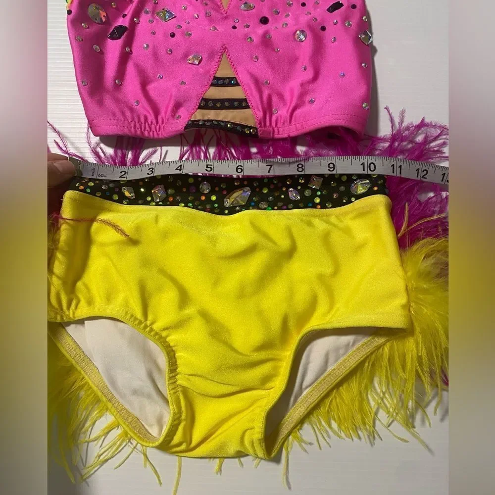 Custom solo dance costume sassy feather contemporary jazz 2 piece LC child/SA